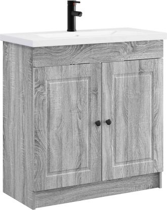 vidaXL Juego De Muebles De Ba&ntilde;o Sonoma Gris 78,5 X 37,5 X 81 Cm Vidaxl