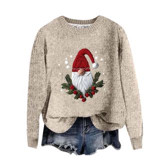 Generic Ladies Christmas Jumpers Xmas Jumpers for Women UK Santa Claus Casual Basic Moose Sweaters Lightweight Gingerbread Pullover Sweatshirt Fairisle Cable 