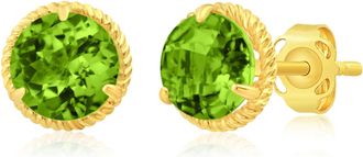 MAX + STONE 14k Yellow or White Gold 6mm Roped Halo Gemstone Round Stud Earrings