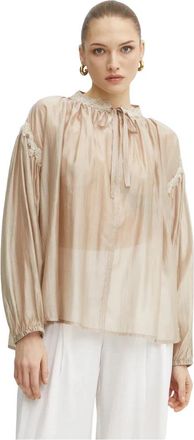 Ermanno Scervino Blouse met kanten details en strikceintuur - Dames - Blouses - Beige - M - Leer - Overhemden