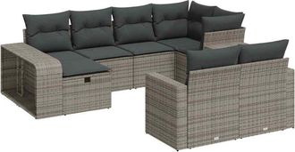 vidaXL Set De Sof&aacute;s De Jard&iacute;n Y Cojines 10 Pzas Rat&aacute;n Sint&eacute;tico Gris Vidaxl