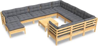 vidaXL Juego De Muebles De Jard&iacute;n 12 Pzas Y Cojines Madera De Pino Vidaxl