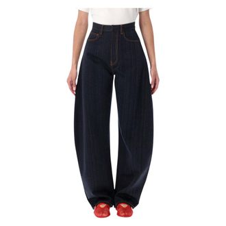 Alaia Round Denim Jeans - female - Ala&iuml;a - Loose Fit Jeans - Black - XS - Jeans