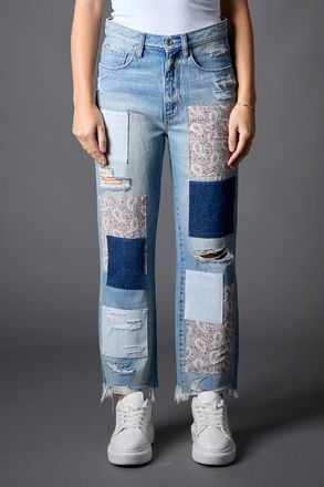 Blue Revival Paisley Patchwork Straight Leg Jeans in Miami Patchwork at Nordstrom, Size 28