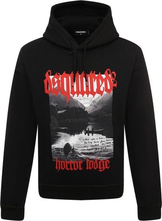 Dsquared2 Mens Horror Lodge Design Black Hoodie Cotton - Size Medium