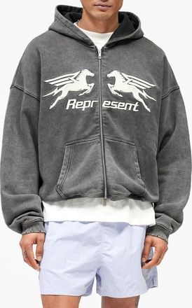 Represent Pegasus Graphic Zip Hoodie in Vintage Grey at Nordstrom, Size Xx-Large
