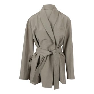 SOEUR Blazers, female, Beige, Size: S Belted canvas jacket