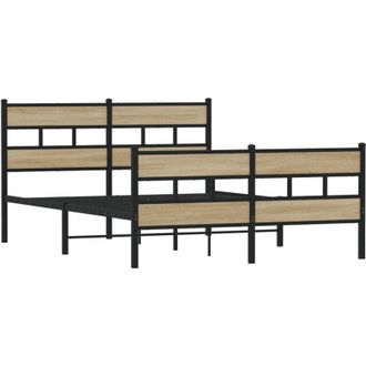 vidaXL Estructura De Cama Sin Colch&oacute;n Metal Roble Sonoma 140x200 Cm Vidaxl