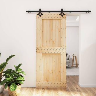 Berkfield Home Sliding Door with Hardware Set 85x210 cm Solid Wood Pine in Natural