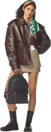 MCM Small Stark Side Studs Backpack in Visetos in Black at Nordstrom