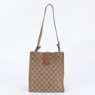 Gucci Beige Leather Canvas Handbag Shoulder Bag Tote Bag (Pre-Owned)