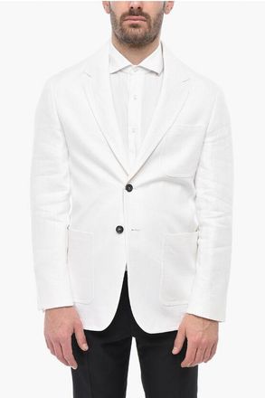 Corneliani CIRCLE Unlined Pure Linen Blazer with Patch Pockets size 48