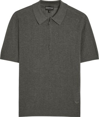 Emporio Armani Fine-knit Cotton Polo Shirt - Dark Grey - XL