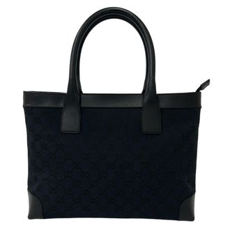 Gucci Black Leather Canvas Boston Bag Handbag Tote Bag (Pre-Owned)