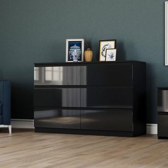 Home Discount Home Discount - Glinton 6 Drawer Chest of Drawers High Gloss Bedroom Storage Furniture, 100% fsc, Black