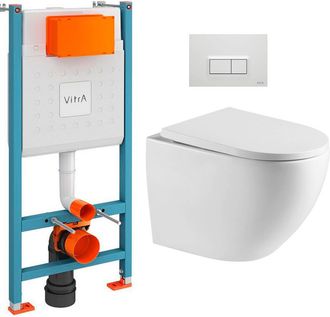 Vitra Pack Inodoro V-fix + Inodoro Sin Brida Sat + Asiento Softclose + Placa, Blanco Brillante (v-fixfusiontq-1)