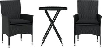 vidaXL Mesita Y Sillas Con Cojines 3 Pzas Rat&aacute;n Sint&eacute;tico Vidrio Negro Vidaxl