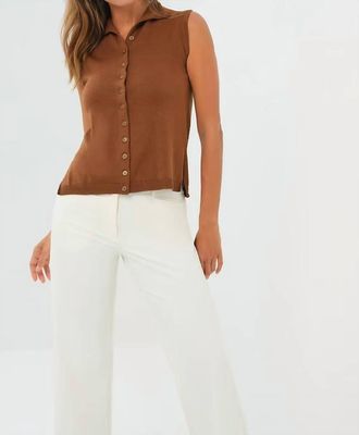 Anatomie Viola Sweater Knit Sleeveless Button Down Top In Brunette