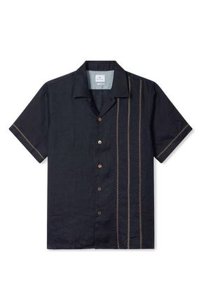 Paul Smith Embroidered Linen Camp Shirt in Very Dark Navy at Nordstrom, Size X-Large