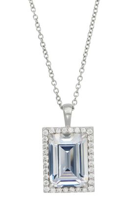 Savvy Cie Jewels STERLING SILVER.925 WHITE CZ EMERALD CUT PENDANT NECKLACE