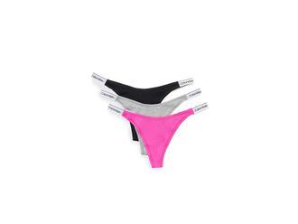 Calvin Klein Underwear Icon Logo Dipped Thong 3-Pack Womens Underwear Black/Grey Heather/Stunning Orchid : MD (US 8-10), Cotton/Elastane