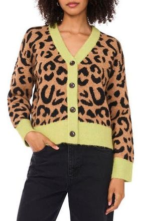 1.State Colorblock Trim Leopard Spot Cardigan in Leaf Green at Nordstrom Rack, Size X-Large
