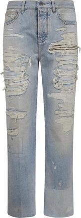 Amiri Jeans, Heren, Blauw, W32, Katoen, Distressed Straight Leg Jeans