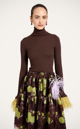 La DoubleJ High Kick Top With Feathers in Solid Cocoa Cocoa at Nordstrom, Size Xx-Small