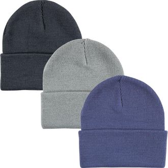 Hudson Baby Knitted Fold-Over Beanies in Bijou Blue at Nordstrom