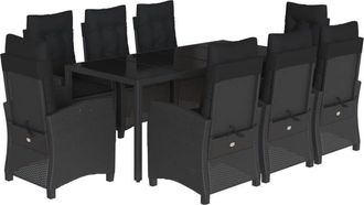 vidaXL Set De Comedor De Jard&iacute;n 9 Pzas Y Cojines Rat&aacute;n Sint&eacute;tico Negro Vidaxl