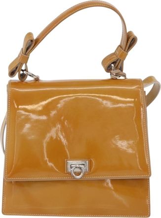 Ferragamo Gancini Patent Leather Beige Patent_Leather Handbag (Pre-Owned)