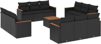 vidaXL Set De Sof&aacute;s De Jard&iacute;n Y Cojines 13 Pzas Rat&aacute;n Sint&eacute;tico Negro Vidaxl