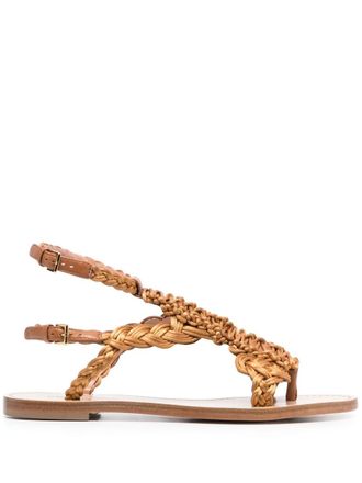 Alberta Ferretti open-toe braided sandals - women - Sheepskin/Calf Leather/Calf Leather/Fabric - 39.5 - Brown