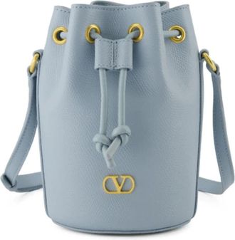 Valentino Blauwe Trekkoord Emmer Tas met Logo - Dames - Schoudertassen - Blauw - ONE Size - Leer - Tassen