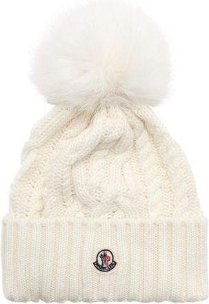 Moncler Pompom Wool-blend Beanie - White - One Size