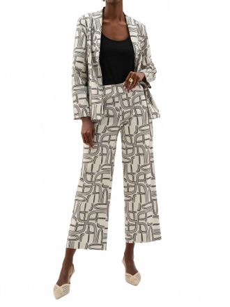 Joseph Ribkoff Geometric Crop Wide Leg Pants In Moonstone/ Midnight Blue