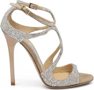 Jimmy Choo London Lance Sandal - Dames - Sandalen met hakken - Beige - 40 EU - Su&egrave;de - Schoenen