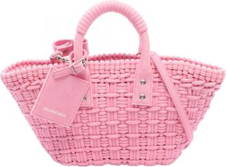 Balenciaga Pink Canvas Basket Handbag Tote Bag (Pre-Owned)