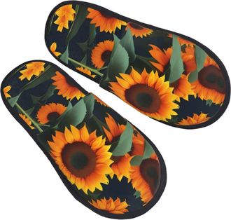 Generic Furry Slippers Orange Sunflower Printing Home Slippers Washable Plush House Shoes For Party Indoor Bedroom L
