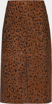 Kobi Halperin Melissa Beaded Leopard Suede Midi Skirt