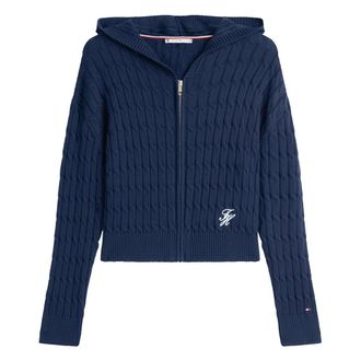 Tommy Hilfiger Truien & Vesten, Dames, Blauw, S, Katoen, Gebreide Cable Zip Hoody