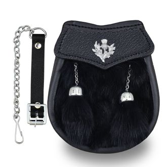 Shyne Kilts U.K Boy Semi Dress Black Kilt Sporran with a Thistle Emblem & Chain Belt