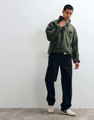 Asos pile oversize con mezza zip, tasche in nylon e nastro, color kaki-Verde