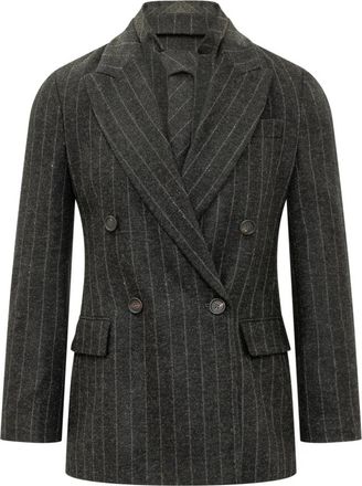 Brunello Cucinelli Kostuumjas - Dames - Blazers - Grijs - L - Leer - Jassen