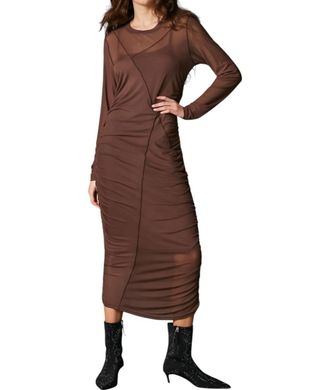 N&Uuml; Denmark Mesh Dress In Toffee Brown