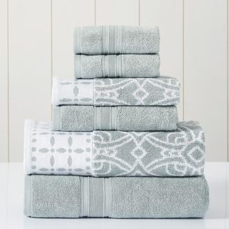 Modern Threads Yarn Dyed Jacquard/Solid Towel 6-Piece Set - Monore Blue in Dark Sage at Nordstrom Rack, Size 6 Piece Set