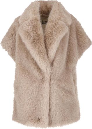 Herno Cream Short-Sleeved Faux Fur Jacket