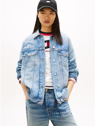 Tommy Hilfiger Womens Tommy Jeans Distressed Denim Jacket - Blue - XS