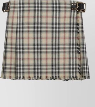 Burberry wool mini kilt plaid pleated buckle hem