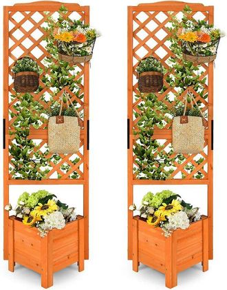 Costway Costway - Set de 2 Jardinera con Enrejado, Cama de Jardín Elevada con Caja de Plantación, Orificio de Drenaje, Maceta de Madera de 180 cm, Contenedor